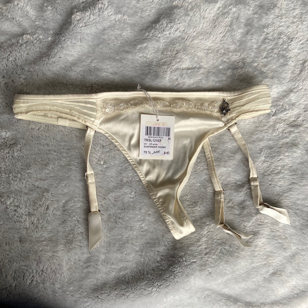 Christian Dior white suspender/garter thong